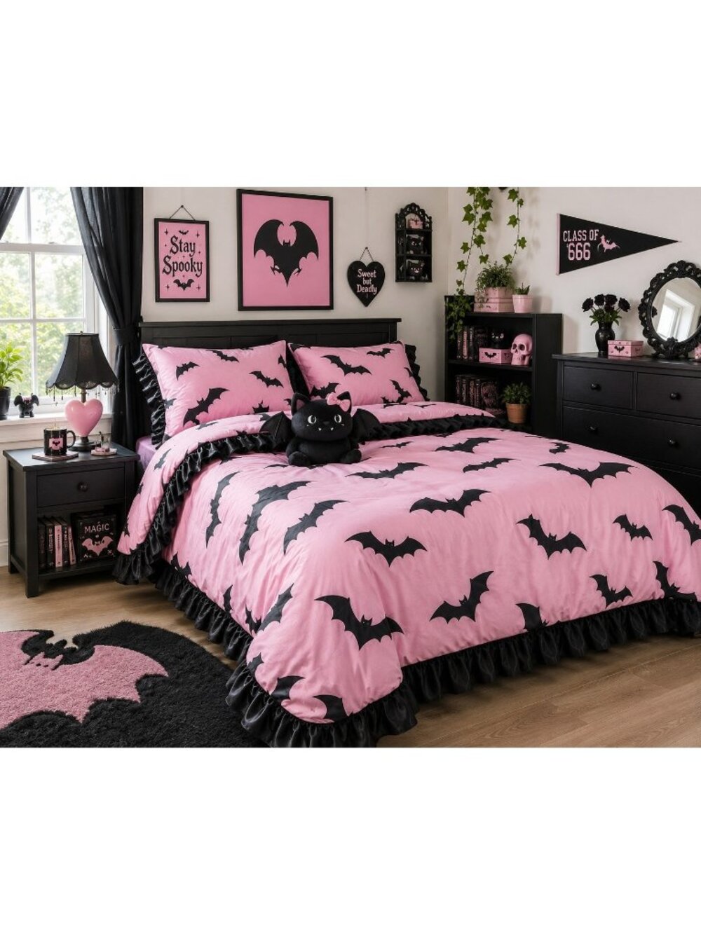 New Dolls Kill Pink Sweet Bat Behavior Duvet 3 Pc Bedding Set Full Queen